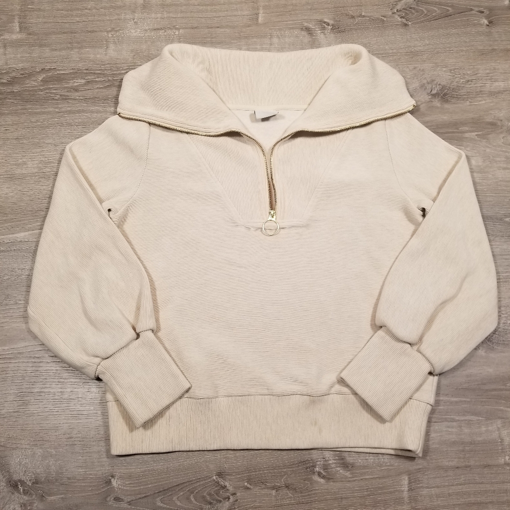 Varley Off-the-Shoulder Zip Pullover Sweater in Cream